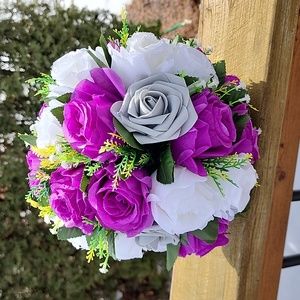 Beautiful white and purple silk flowers Wedding Boquet  Grad